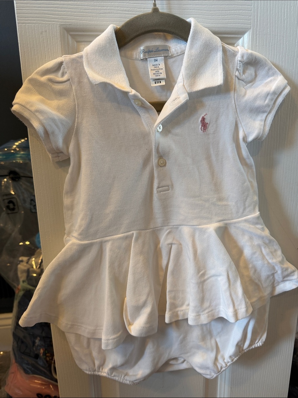 Ralph Lauren baby White Polo Peplum Baby Dress with Pink Pony size 9m